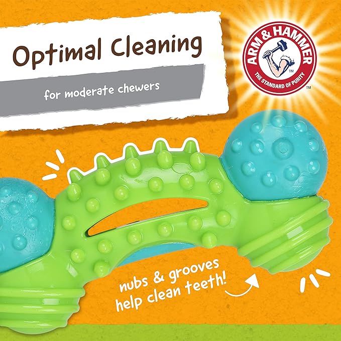 Arm & Hammer Nubbies Duality Bone Dog Dental Chew Toy, Green Apple Flavor, Baking Soda Infused, Nubby Grooves Reduce Plaque and Tartar, No Stuffing, for Moderate Chewers