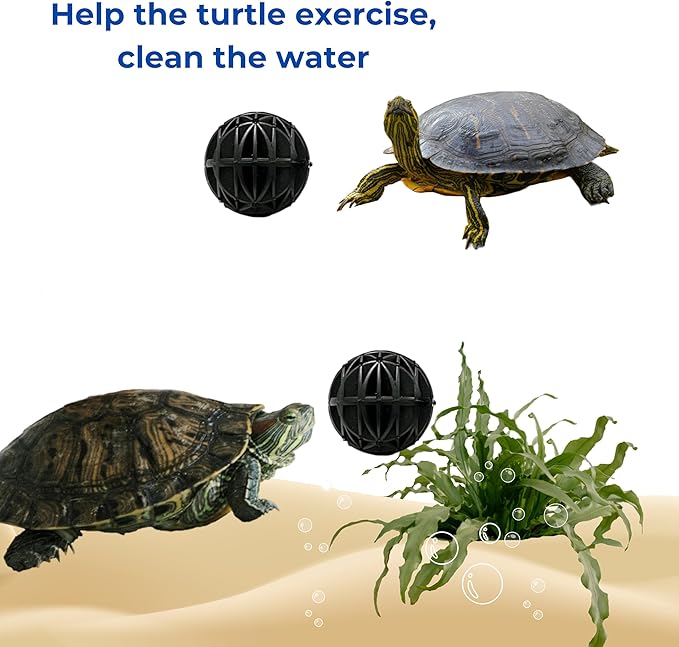 Turtle Feeding Ring for Fish Tank and 4pcs Nitrifying Balls Set, Float Fish Food Holder and Aquatic Toys for Turtles Tortoise Goldfish Guppy Koi Puffer, Aquatic Turtle Tank Accessories (Black Square)