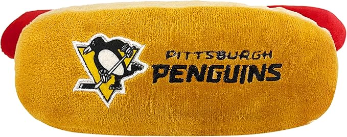Pets First NHL Pittsburgh Penguins HOT Dog Plush Dog & CAT Squeak Toy - Cutest HOT-Dog Snack Plush Toy for Dogs & Cats with Inner Squeaker & Beautiful Hockey Team Name/Logo