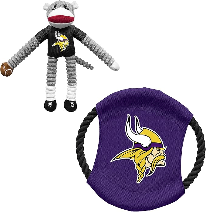 Littlearth NFL Unisex NFL Sock Monkey and Flying Disc Pet Toy Combo Set