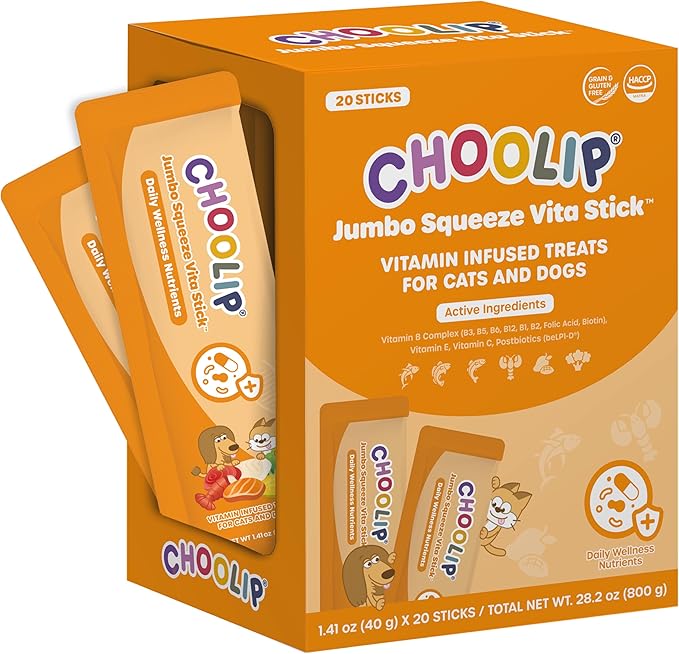 Choolip Bundle | 20pc Jumbo Squeeze Vita Sticks with Essential multivitamins + Berry Good Milk 10pk Vitamin-Infused [Both Products are for Cats & Dogs of All Life Stages]