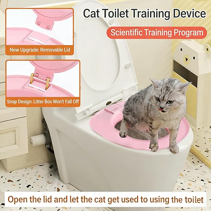 Cat Toilet Seat Training Kit,Reusable Plastic Trainer for Pet Cleaning,Removable Pet Toilet Training System,Portable Trainer for Home Pet Shop Pet Care,Easy Installation,Stable and Durable (Grey)