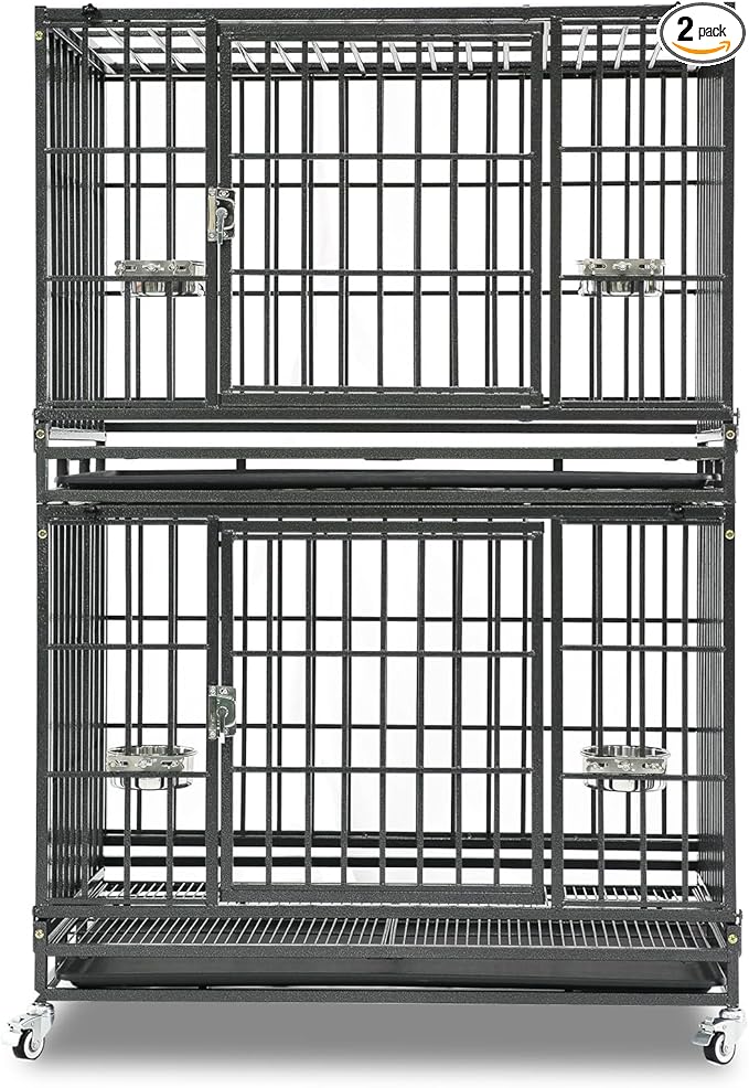 Homey Pet Two Tiers 37 Inch Dog Crate, Escape Proof Dog Cage Kennel Indoor with Top Access and Lockable Wheels, Removable Tray, Heavy Duty Dog Crates for Medium/Small Dogs