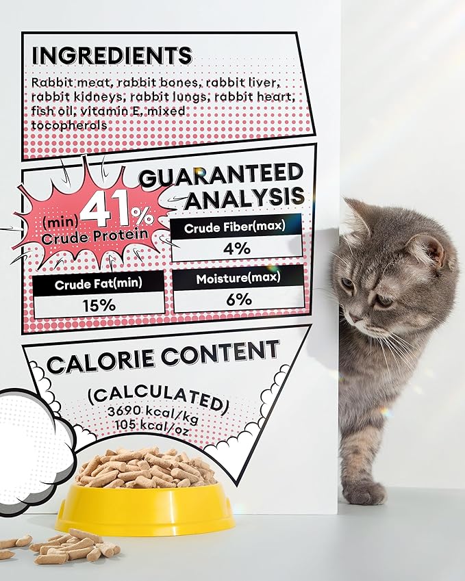 Freeze-Dried Raw Rabbit Treats & Food for Dogs & Cats - 97% Meat & Organs - Single Ingredient Rabbit Mini Nibs - Grain-Free Dog & Cat Food Topper, Mixer or Snack - 3.5 oz