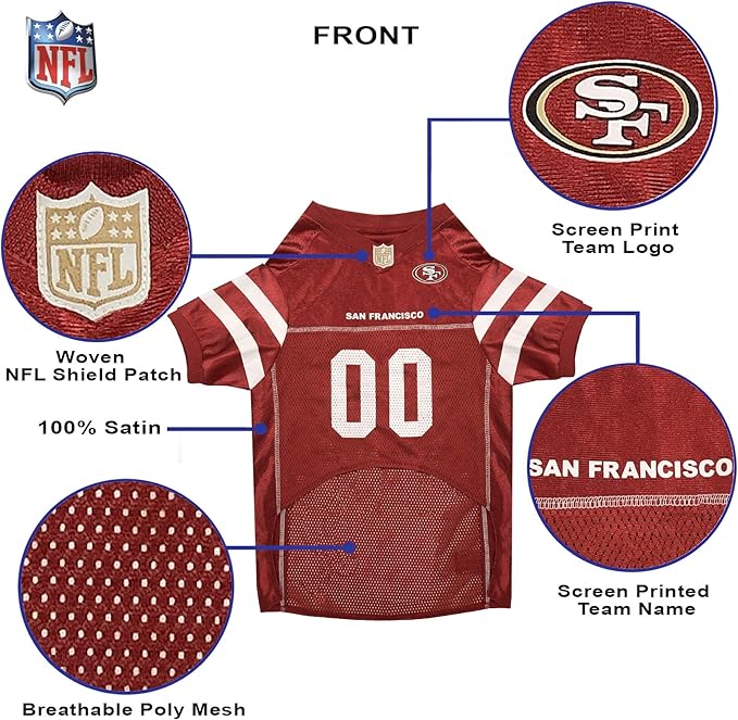 Pets First NFL San Francisco 49ers Dog Jersey, Size 3X-Large, Football Shirt Costume for Pet, Dog Sports T-Shirt, NFL Team Clothing for Cats, Licensed Pet Apparel Available in 7 Sizes and 32 Teams