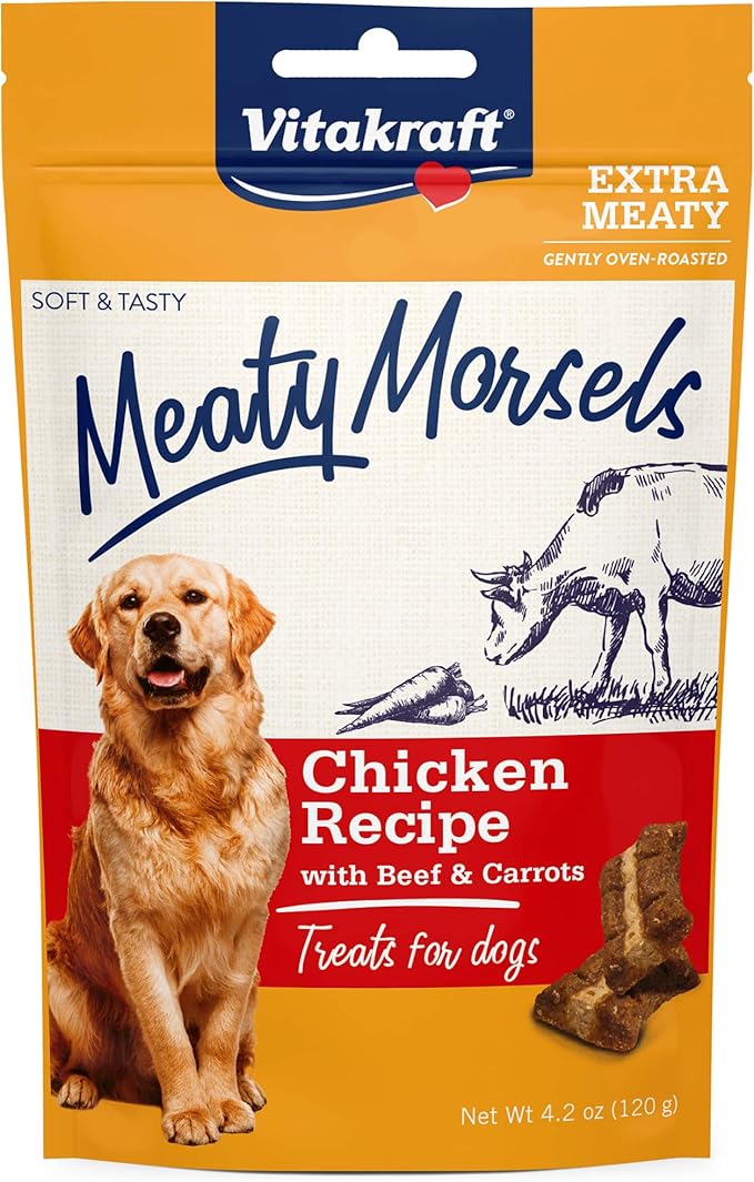 Vitakraft Meaty Morsels Chicken Recipe with Beef and Carrots Treats for Dogs, Extra Meaty, Gently Oven-Roasted, Soft and Tasty