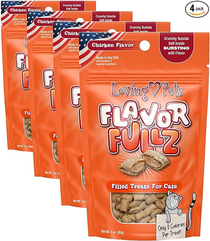 Loving Pets Flavorfullz Filled Treats for Cats, Chicken 3 oz. (Pack of 4)