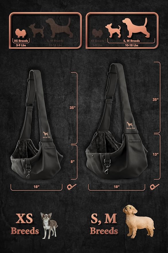 Noah & Paw Dog Sling Carrier for Small Dogs 5-18lb, Dog Sling for Small Dogs and Cats, Dog Carrier with Adjustable Padded Strap, Premium Twill, Lined with Fur, Double Safety Feature, Machine Washable