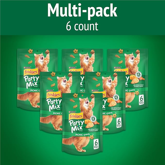 Purina Friskies Cat Treats, Party Mix Picnic Crunch - (Pack of 6) 6 oz. Pouches