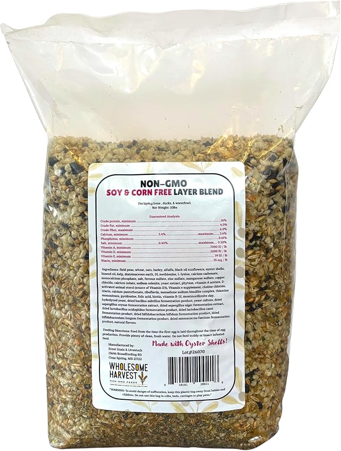 Non-GMO Soy and Corn Free Whole Grain Layer Blend 16% - Chicken Feed for Laying Hens and Ducks - Includes Essential Oils, Herbs, Oyster Shells, Vital Minerals, and Omega 3, 10 lb