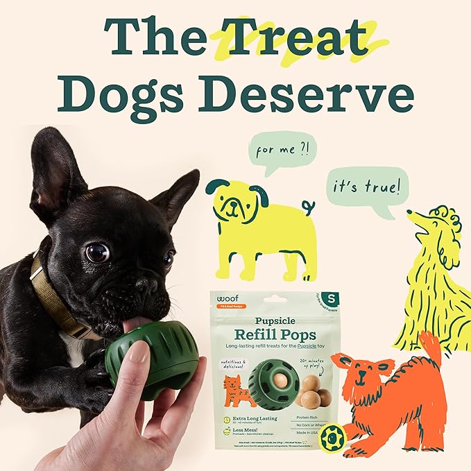 WOOF Pupsicle Refill Pops - Low-Mess Dog Snacks - with Peanut Butter and Beef - Dog Treats - Long Lasting - Small Pops - 10 Count