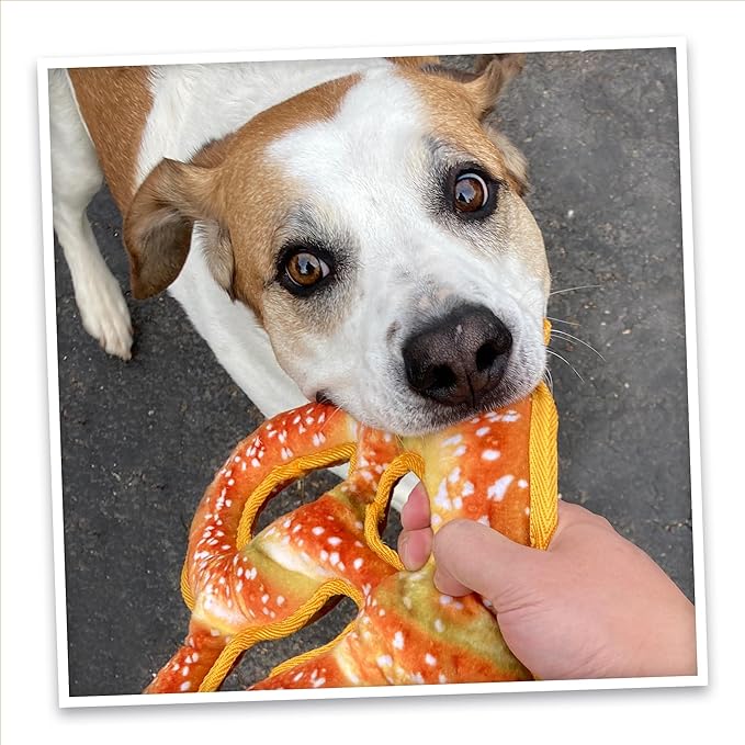 Doggijuana Tuffer Chewer Plush Dog Toy | Funny Dog Toy Plush with Juananip Catnip for Dogs | Calming Aid for Dogs | Interactive Squeaky Chew Toy for Play (Pretzel)