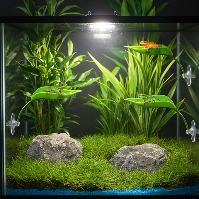 3 Pack Dwarf Frog Tank Accessories, Turtle Tank Accessories Leaf Shape Basking Platform with Suction Cups Frog Habitat Platform Reptile Leaf Aquarium Decoration Leopard Gecko Accessory