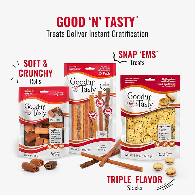 Good’n’Tasty Protein Strips Variety Pack, 12 oz, High-Protein Dog Treat with Real Chicken Or Duck and Savory Beef Sirloin, Jerky-Style Chew with No Added Artificial Preservatives, Flavors Or Colors