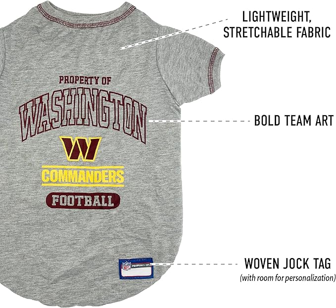 NFL Washington Commanders Dog T-Shirt Medium. - Licensed Shirt for Pets Team Colored with Team Logos- Premium Stretchable Materials for the Comfort of Your Dog & Cat