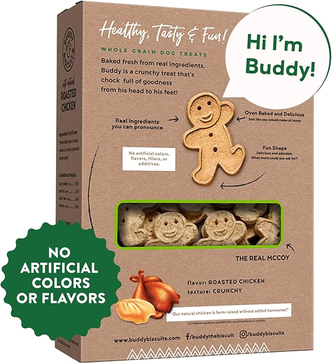 Buddy Biscuits Oven Baked Healthy Dog Treats, Crunchy, Whole Grain and Baked in The USA, 16 oz, 6 Pack