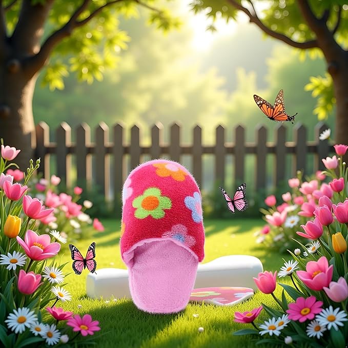 Pink Flowers Cute Pet Puppy Dog Cat Slipper Shape Plush Chew Play Toy Flip-Flops Squeaky Toys Dog Squeak Toys Pet Supplies
