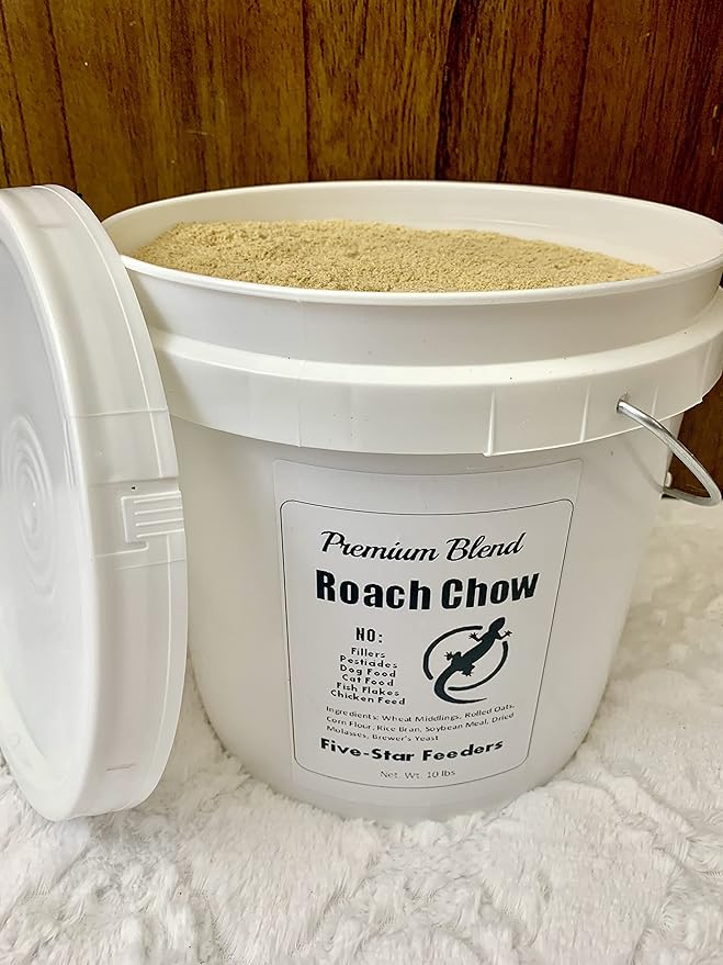 10 lb. Roach & Cricket Chow – Balanced Protein, Calcium-Fortified Diet by Five-Star Feeders – 2-Gallon Bucket
