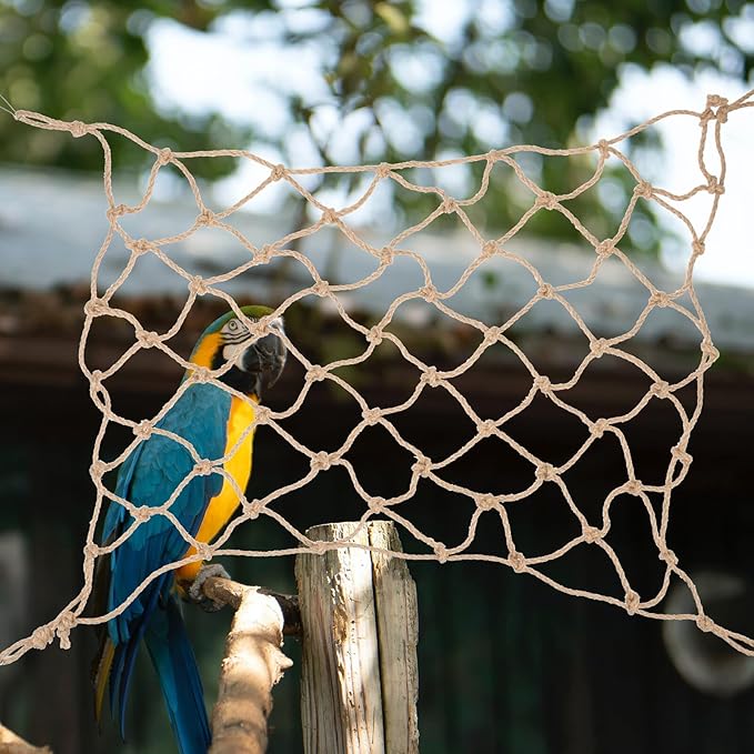NUOBESTY Parrot Climbing Net Hemp Rope Bird Hanging Hammock Ladder for Small Pets Hamsters and Birds with Hooks Chewable Play Gym Accessory