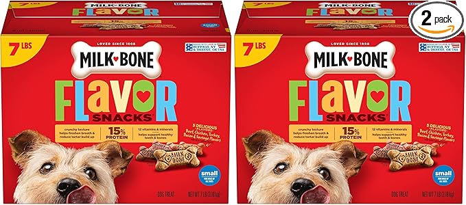 Milk-Bone Dog Treats, Flavor Snacks, Small Biscuits, 14lbs | 2 Pack of 7lbs | Crunchy Texture | Reduces Tartar