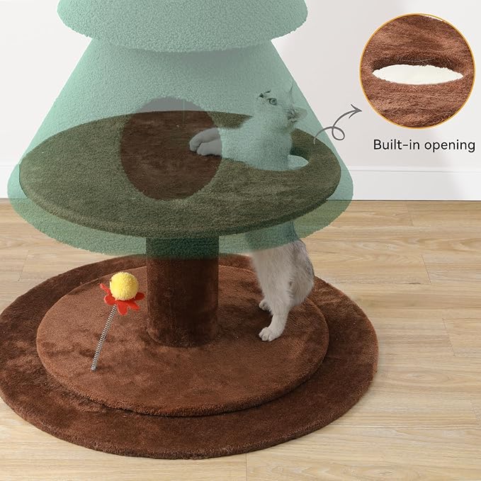 DWVO 60" Christmas Cat Houses for Indoor Cats, Christmas Cat Tree Tower with 2 Cozy Houses, Kitty Furniture with Teaser Plaything for Christmas Decoration