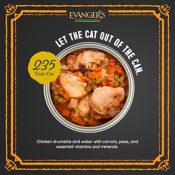 Evanger's Heritage Classics Roasted Chicken Drummets Dinner for Dogs – 12 Count, 12 oz Each – Hand-Packed Whole Chicken Drummets with Carrots & Peas – Grain & Gluten Free Wet Dog Food