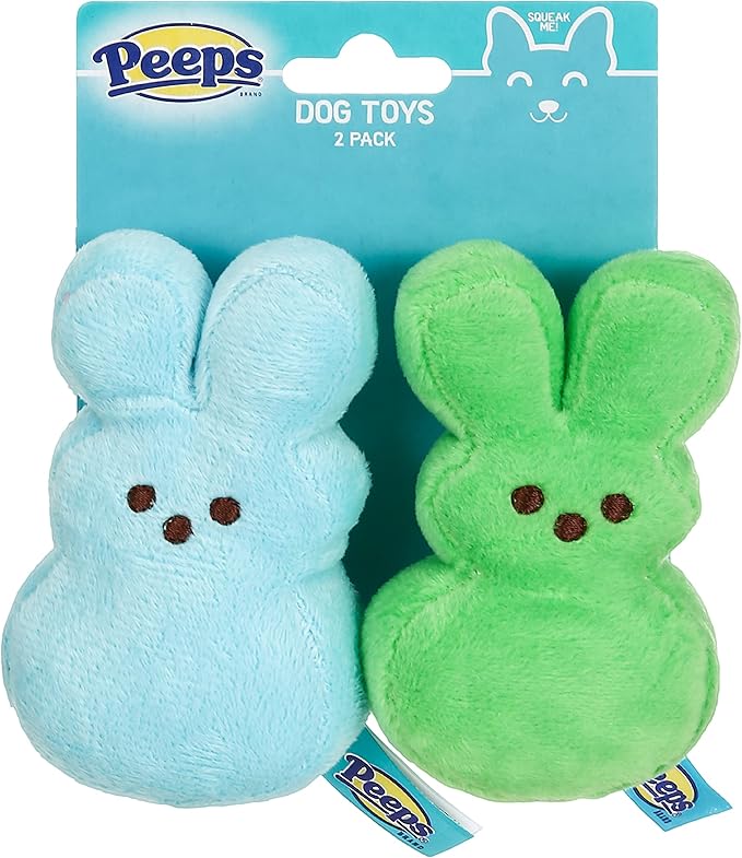 Peeps for Pets Green & Blue Peeps Plush Dress-Up Bunny Squeaky Dog Toys, Small Dog Toy Set