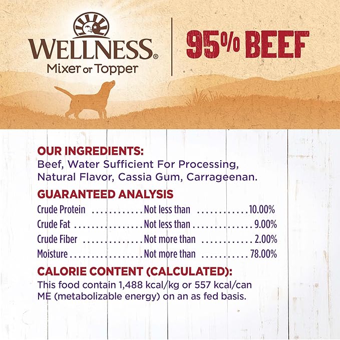 Wellness 95% Beef Adult Canned Wet Dog Food, Grain Free, Natural, 13.2 oz, Pack of 12 Cans