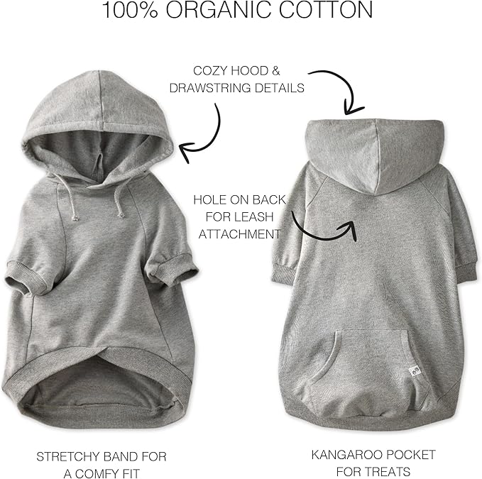 Pet Passion Rocky – The Original Lightweight Hooded Tee 100% Organic Cotton Dog Hoodie Pet Coat Sweater for All Sized Dogs, Gray Heather, Large (40-60 lbs)