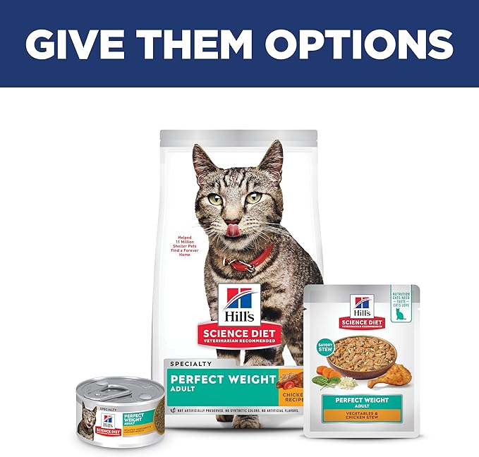 Hill's Science Diet Adult Perfect Weight Wet Cat Food, Vegetables & Chicken Stew, 2.8 oz. Pouches, 24-Pack