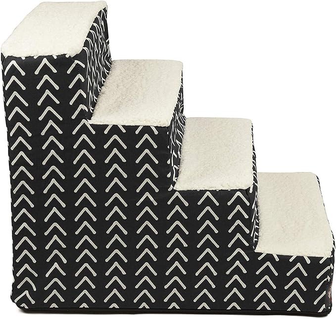 Majestic Pet 4 Step Portable Dog Stairs for Small Dogs to get on Bed Supports 250 lbs or Less – Dog Steps for High Bed with Machine Washable Cover –Pet Stairs for Cats Boho Arrow Black