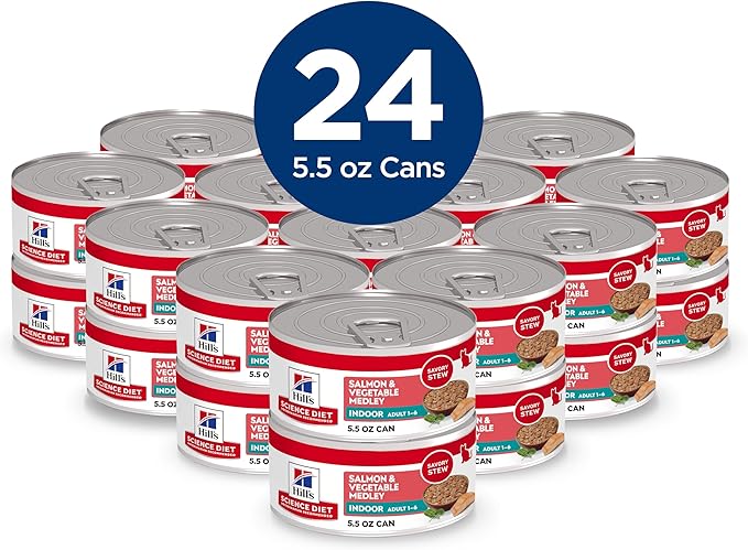 Hill's Science Diet Adult 1-6 Indoor Wet Cat Food, Salmon & Vegetable, 5.5 oz. Cans, 24-Pack