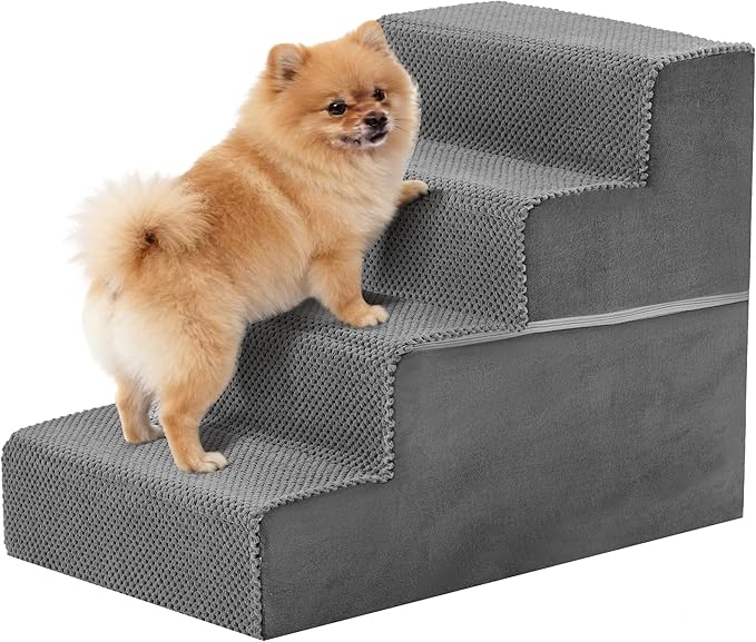 NEWBULIG 4-Step Dog Stairs, 18" H Dog Steps for Sofa and Chair, Non-Slip Sturdy Pet Steps for Small Dogs and Cats, Pet Ramp for High Bed Indoor