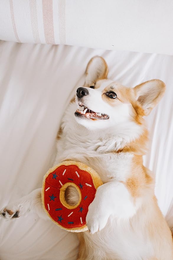 ZippyPaws Americana Jumbo Donutz - Summer Donut Dog Toy with No Stuffing for Girl & Boy Dogs, Squeaky Dog Toy Gifts for Dog Dads, (ZP1024)
