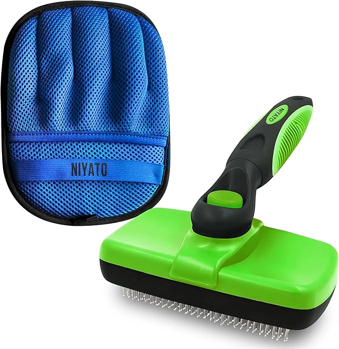 Pet Self Cleaning Slicker Brush and Pet Hair Remover Glove. A Brush for Cat and Dog Shedding, Massaging, and a Cleaning Mitt with Improved Design. Suitable for Long and Short haired Dogs and Cats