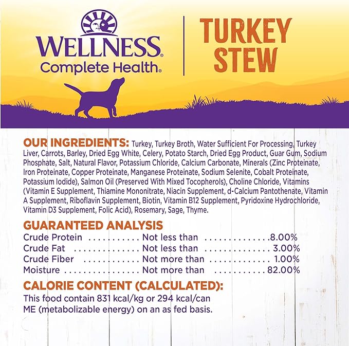 Wellness Complete Health Stew Adult Canned Wet Dog Food, Grain Free, Natural, Turkey Recipe, 12.5 oz, Pack of 12 Cans