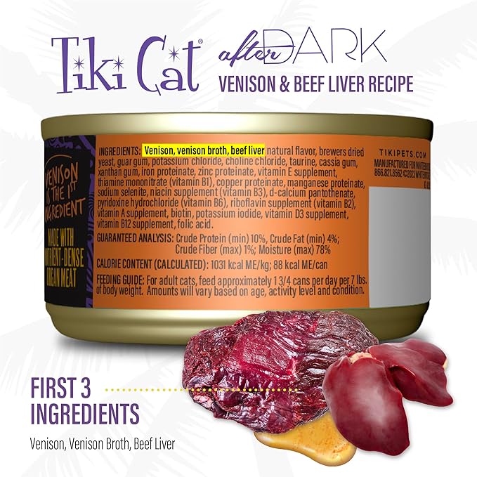 Tiki Cat After Dark Pâté Wet Cat Food, Venison & Beef Liver, 3 oz. cans (12 Count)