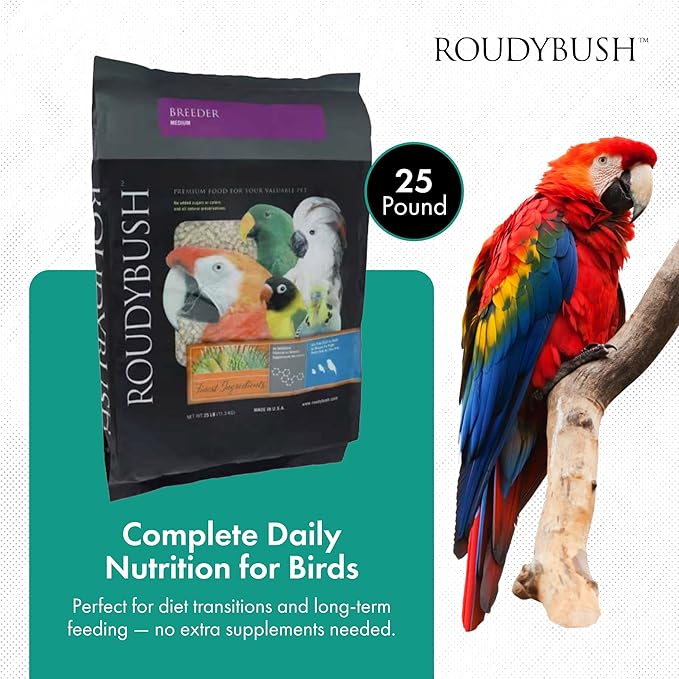 Roudybush Breeder Food for Breeding & Weaning Birds - Scientifically Formulated Bird Feed - Bird Food Pellets w/ Corn, Wheat, Soy & More - Nutritious & Healthy Feed for Birds (Medium, 25lb)