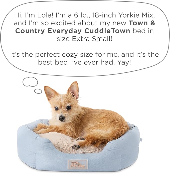 Town & Country Everyday CuddleTown Faux Linen Comfy Cozy Cuddler Pet Bed, Supportive & Calming, Non-Slip Bottom, Machine Washable Cover, Grey, XS 20"x14"x6"