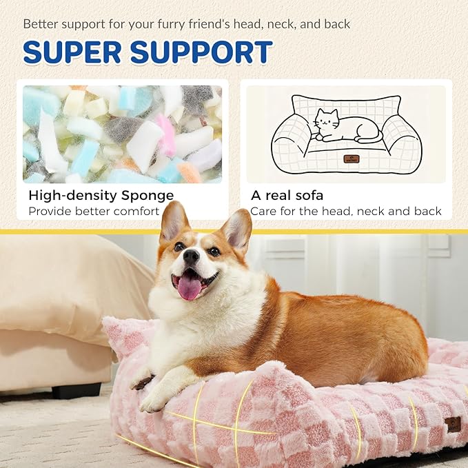 ABCPET Cat Bed Cats Couch for Puppy and Kitten, Fluffy Pet Couch Small Dog Sofa Bed, Supportive Cat Sofa for Indoor Cats, Washable Cover & Non-Slip, 26 inch, Pink