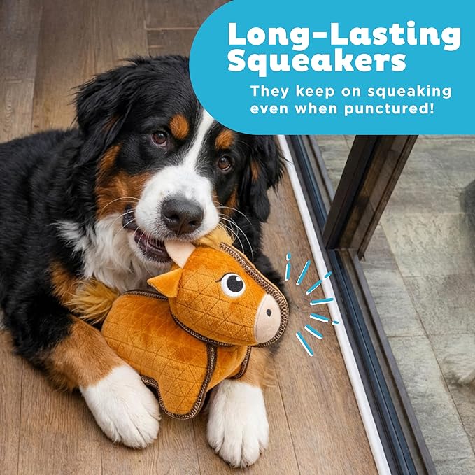 Outward Hound Xtreme Seamz Dog Toy, Reinforced Seams & Multiple Stitching, Durable Plush with Squeakers, Highland Cow, 9.8”