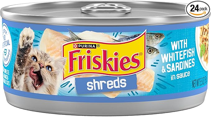 Purina Friskies Wet Cat Food, Shreds With Whitefish & Sardines in Sauce - (Pack of 24) 5.5 Oz. Cans