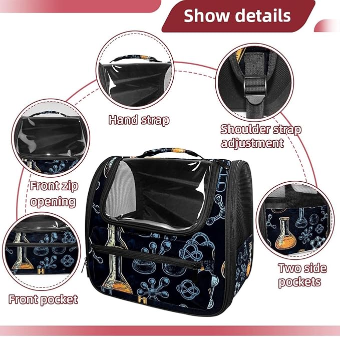 Chemistry Science Seamless Pattern (1) Transparent Pet Carrier for Travel Hiking for Kitty Small Dog