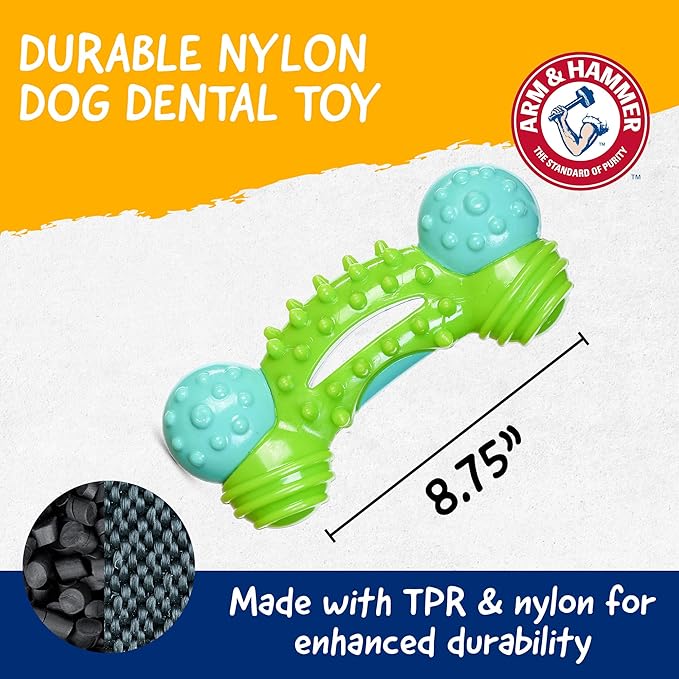 Arm & Hammer Nubbies Duality Bone Dog Dental Chew Toy, Green Apple Flavor, Baking Soda Infused, Nubby Grooves Reduce Plaque and Tartar, No Stuffing, for Moderate Chewers - 24 Pack