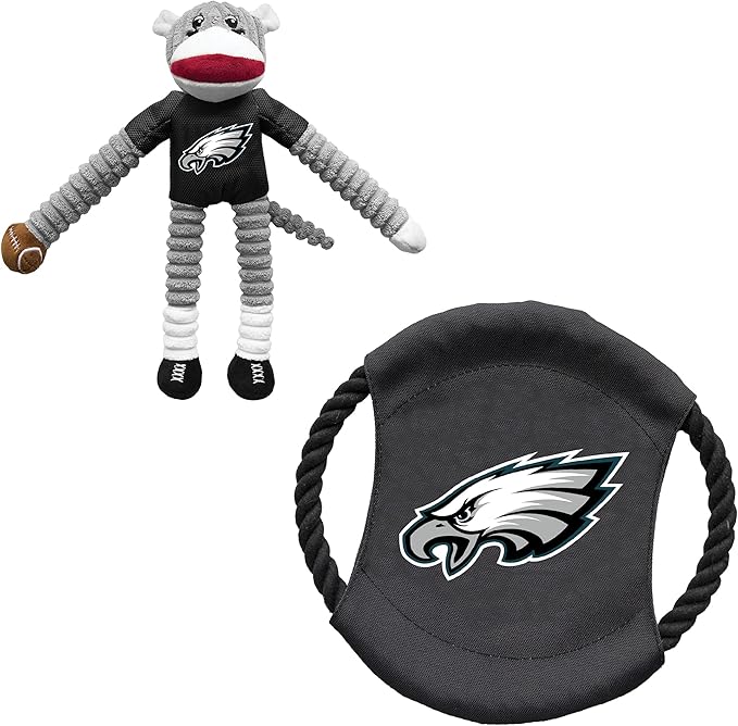 Littlearth NFL Unisex NFL Sock Monkey and Flying Disc Pet Toy Combo Set