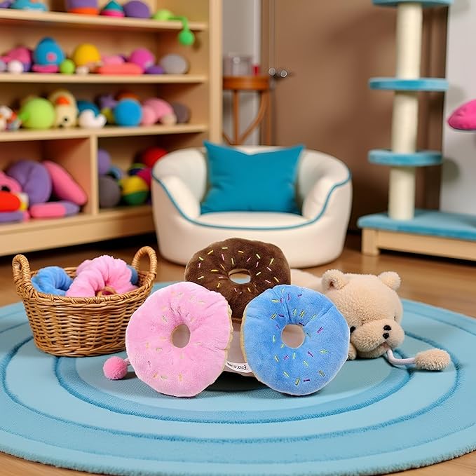 3 Pcs Colorful Pet Toy Donut-Shape Squeaky Squeaker Puppy Dog Pet Cat Kitten Sound Chews Toy Random Color Sturdy and Practical Simple and Sophisticated Design