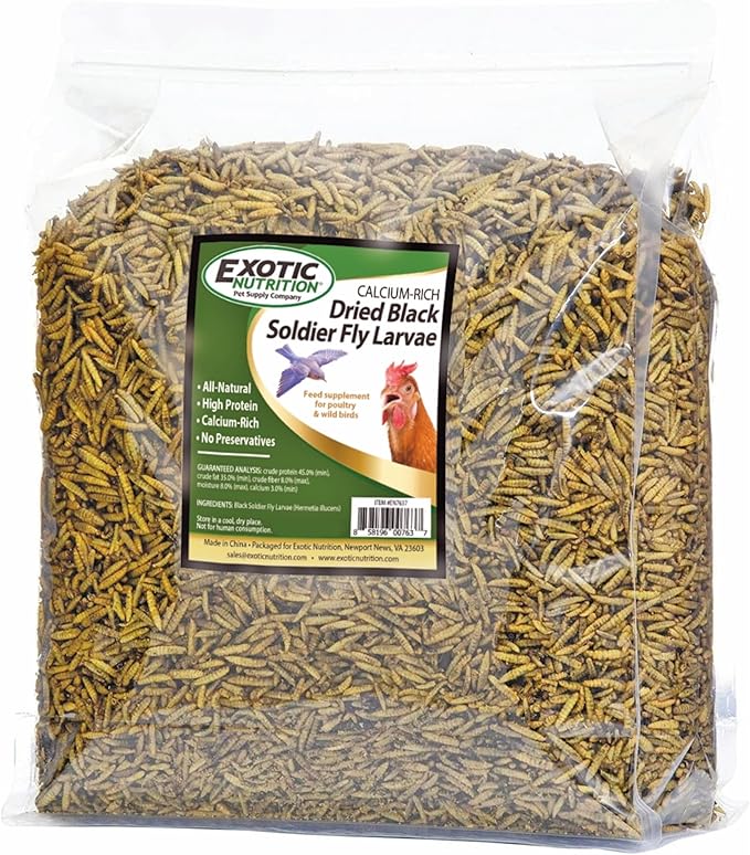 Exotic Nutrition 80 LB Bulk Dried Black Soldier Fly Larvae - High-Calcium Insect Treat - Chickens, Wild Birds, Bluebirds
