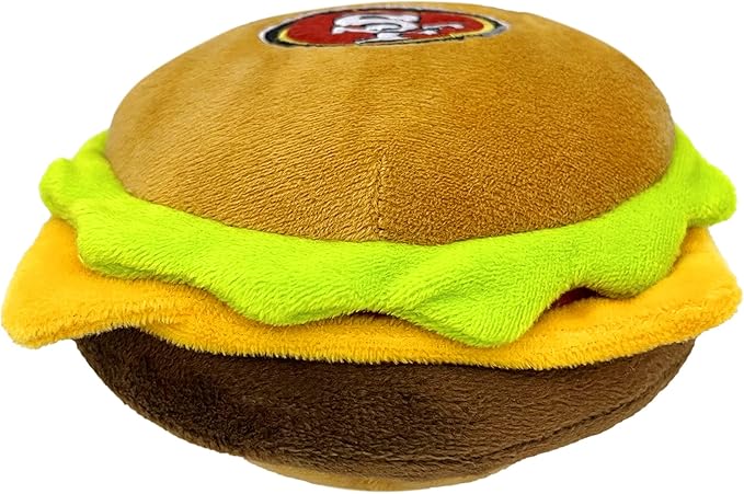 NFL SAN Francisco 49ERS Cheese Burger Plush Dog & CAT Squeak Toy - Cutest Stadium HAMBERGER Snack Plush Toy for Dogs & Cats with Inner Squeaker & Beautiful Football Team Name/Logo