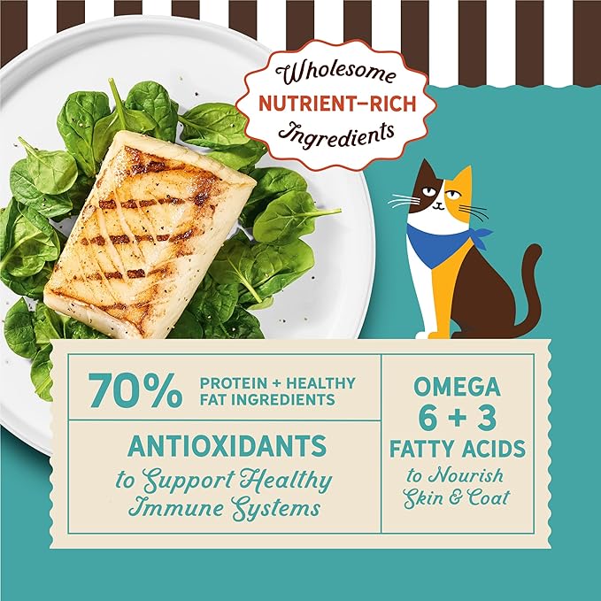 Merrick Purrfect Bistro Grain Free Wild-Caught Ocean Whitefish and Spinach Recipe Natural Dry Cat Food for Adult Cats, High Protein, Outdoor or Indoor Cat Food - 4 lb. Bag