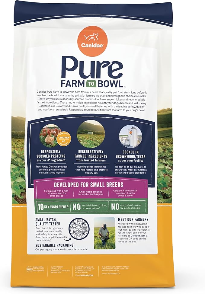 Canidae Pure Farm to Bowl Small Breed, Free-Range Chicken, Lentil & Garbanzo Bean Recipe, 4 lbs.